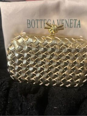Bottega Veneta Metallic Gold Intrecciato Knot Clutch